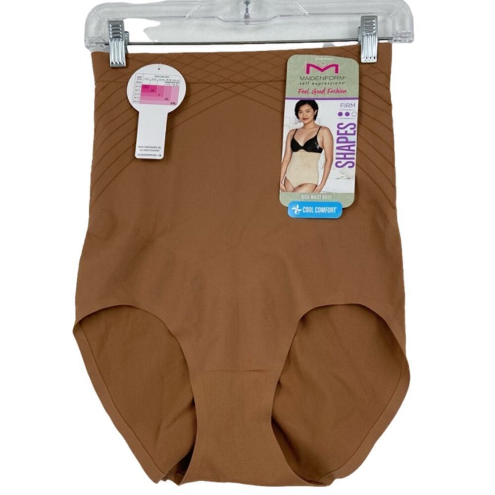 Maidenform High Waist Brief Shaper Size L Mocha Brown Cool Comfort